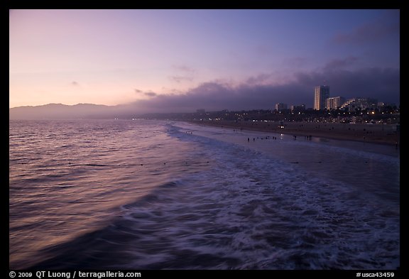 Ocean and beachfront at sunset. Santa Monica, Los Angeles, California, USA (color)