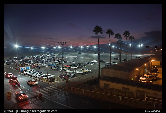 Beach Parking lot at sunset. Santa Monica, Los Angeles, California, USA (color)