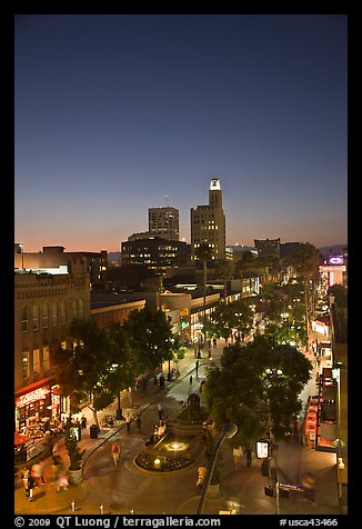 Third Street Promenade and downtown buildings at sunset. Santa Monica, Los Angeles, California, USA (color)