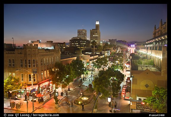 View from above of Third Street Promenade at dusk. Santa Monica, Los Angeles, California, USA (color)