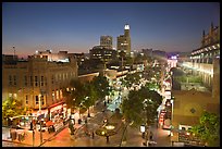 View from above of Third Street Promenade at dusk. Santa Monica, Los Angeles, California, USA