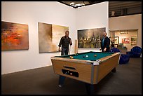 Playing pool inside a contemporary art gallery, Bergamot Station. Santa Monica, Los Angeles, California, USA