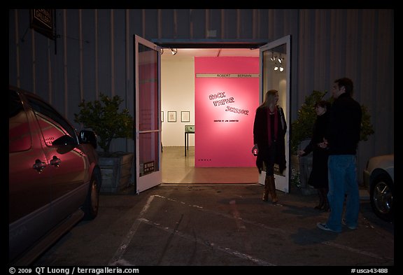 Gallery entrance at night, Bergamot Station. Santa Monica, Los Angeles, California, USA (color)