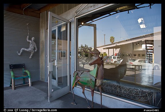 Sculptures, gallery, and reflections, Bergamot Station. Santa Monica, Los Angeles, California, USA (color)