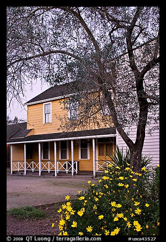 Historic building at dusk, Somoma Historical state park. Sonoma Valley, California, USA (color)