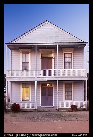 White wooden building at dusk, Somoma Historical state park. Sonoma Valley, California, USA