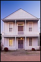 White wooden building at dusk, Somoma Historical state park. Sonoma Valley, California, USA