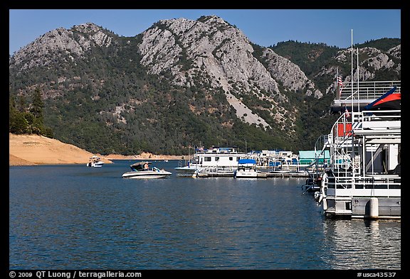 Boats in marina, Shasta Lake. California, USA