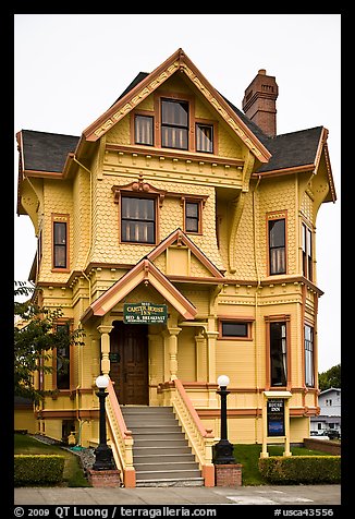 Yellow Victorian house, Eureka. California, USA (color)