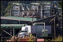 Pacific Lumber Company mill and truck, Scotia. California, USA (color)
