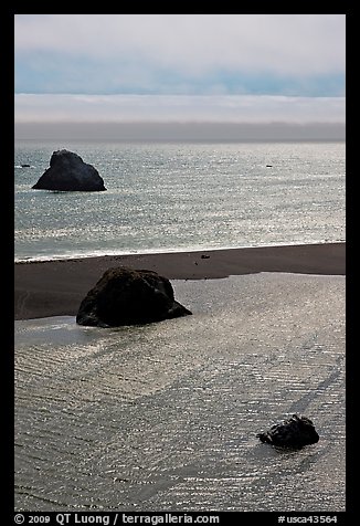 Shimmering waters, Mouth of the Russian River, Jenner. Sonoma Coast, California, USA (color)
