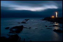 Night coastal scene with ocean and Lighthouse, Point Arena. California, USA ( color)