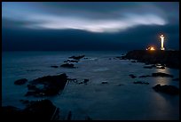 Night coastal scene with ocean and Lighthouse, Point Arena. California, USA