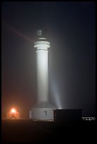 Point Arena Lighthouse on foggy night. California, USA (color)