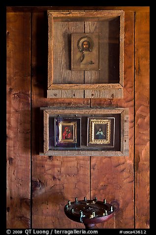 Christian orthodox icons, Fort Ross Historical State Park. Sonoma Coast, California, USA