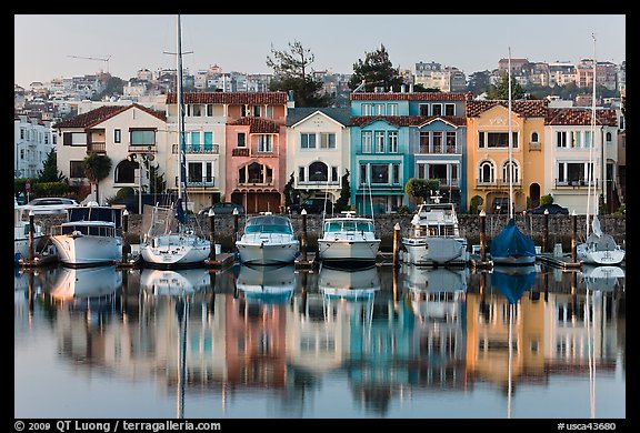 Marina and brighly colored houses. San Francisco, California, USA (color)