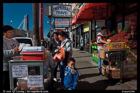 Food vending on Mission street, Mission District. San Francisco, California, USA