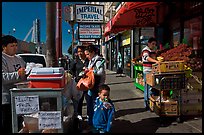 Food vending on Mission street, Mission District. San Francisco, California, USA (color)