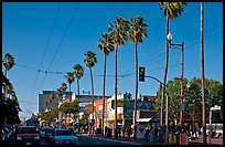 Palm-lined section of Mission street, Mission District. San Francisco, California, USA