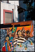 Political mural and facade detail, Mission District. San Francisco, California, USA (color)