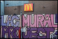 Hand-drawn letters and commercial logo, Mission District. San Francisco, California, USA