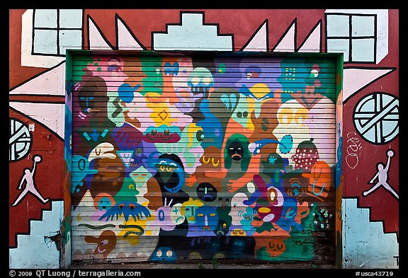 Painted garage door, Mission District. San Francisco, California, USA