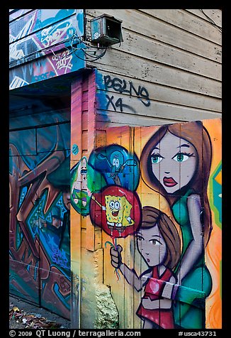 Painted fence, Mission District. San Francisco, California, USA