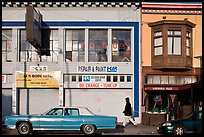 Old car and sidewalk, Mission Street, Mission District. San Francisco, California, USA ( color)