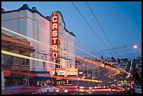 Traffic blurs and Castro Theater at dusk. San Francisco, California, USA ( color)