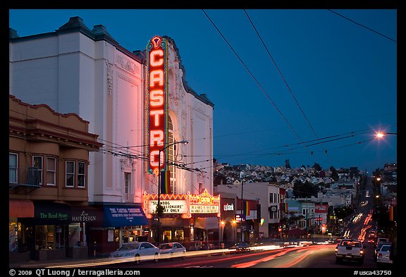 Castro Theater and Castro Street at dusk. San Francisco, California, USA (color)