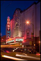 Light blurs and Castro Theater at night. San Francisco, California, USA (color)