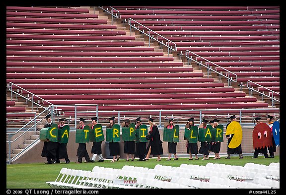 Parade of graduates during the wacky walk. Stanford University, California, USA (color)