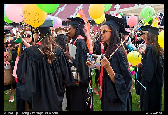 Women students with ballon, commencement. Stanford University, California, USA