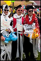 Students dressed up in creative costumes giving thanks to parents. Stanford University, California, USA