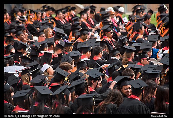 Graduating students in academic gowns and caps. Stanford University, California, USA