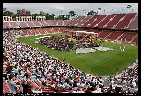 Commencement taking place in stadium. Stanford University, California, USA