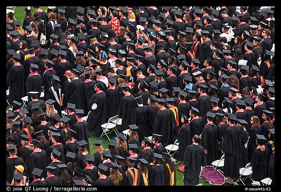 Rows of graduates in academic costume. Stanford University, California, USA