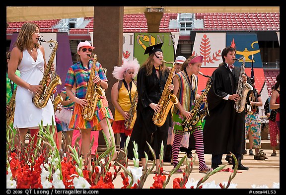 Stanford student band, commencement. Stanford University, California, USA (color)