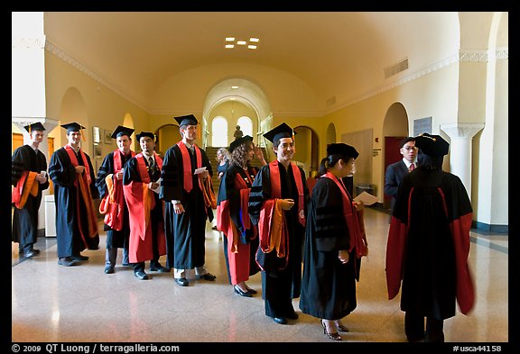 Graduates in academical regalia inside Memorial auditorium. Stanford University, California, USA