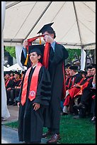 Professor confers doctoral scarf to student. Stanford University, California, USA