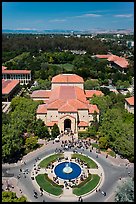Fountain and Memorial auditorium seen from Hoover Tower. Stanford University, California, USA