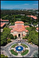 Fountain and Memorial auditorium seen from Hoover Tower. Stanford University, California, USA (color)