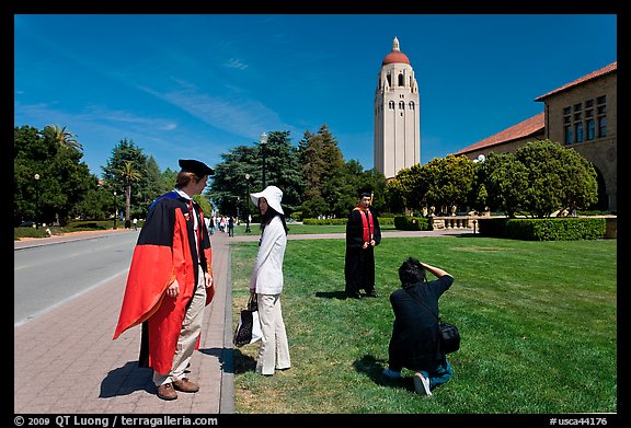 Conversation and picture taking after graduation. Stanford University, California, USA