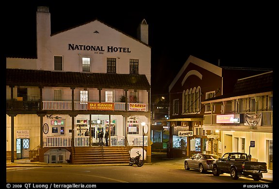 National Hotel by night, one of California oldest, Jackson. California, USA (color)