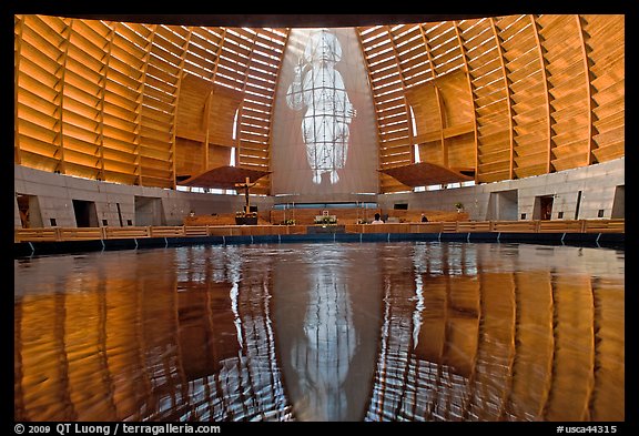 Interior reflected in Baptismal font, Oakland Cathedral. Oakland, California, USA (color)