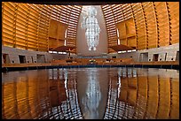 Interior reflected in Baptismal font, Oakland Cathedral. Oakland, California, USA