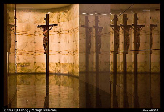 Christ and reflections, mausoleum, The Cathedral of Christ the Light. Oakland, California, USA (color)