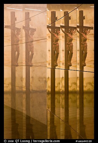 Christ and reflections in marble, mausoleum, Oakland Cathedral. Oakland, California, USA