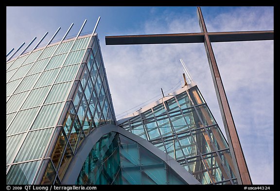 Looking up cross, Christ the Light Cathedral. Oakland, California, USA