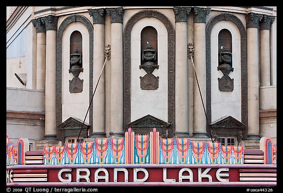 Detail of art deco facade, Grand Lake theater. Oakland, California, USA